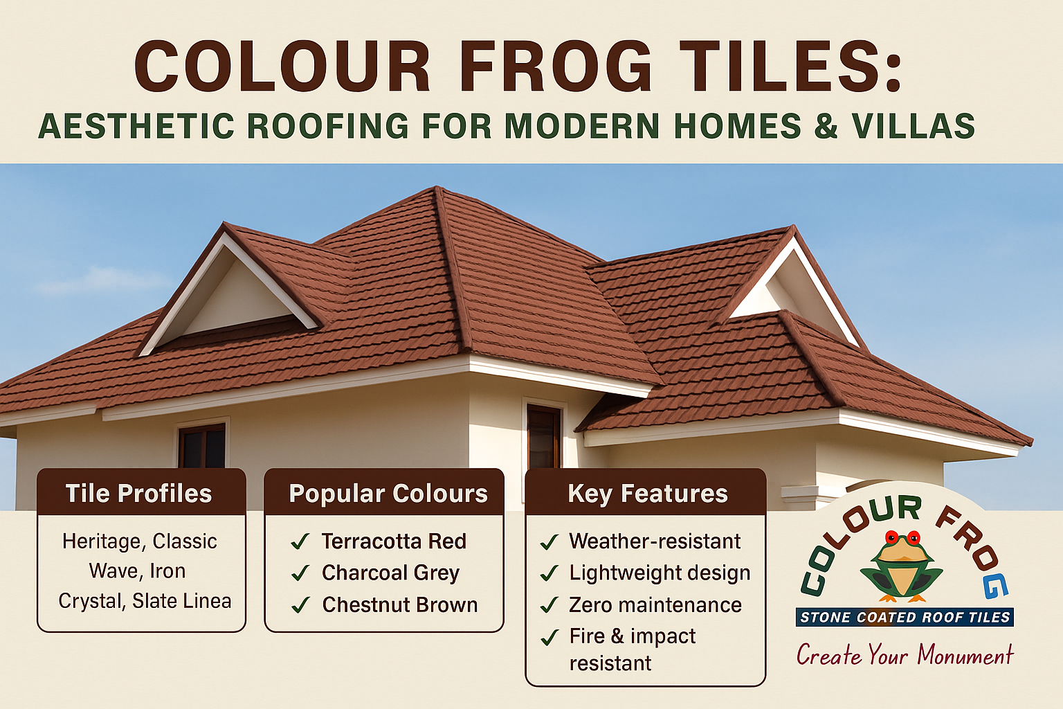 Colour Frog Tiles: Aesthetic Roofing for Modern Homes & Villas